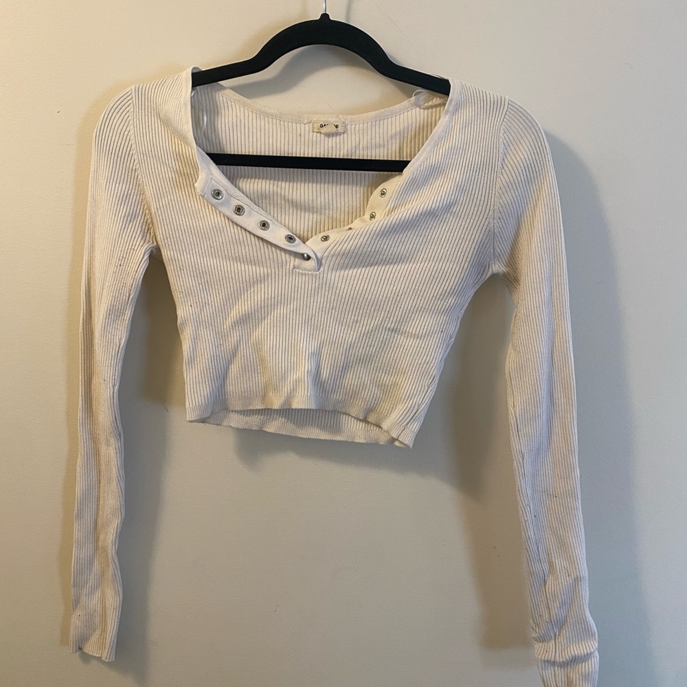 Garage Cream Crop Long Sleeve Blouse